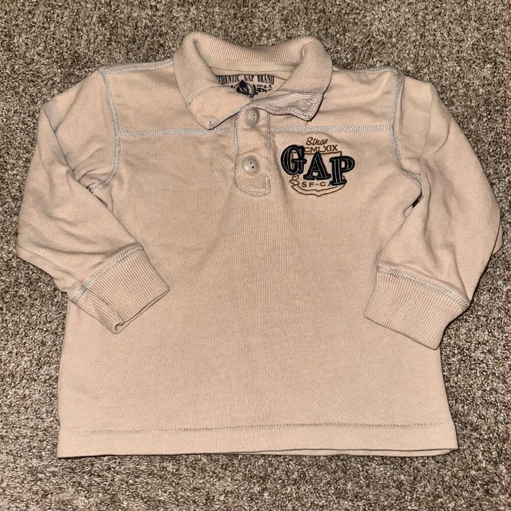 VINTAGE GAP KIDS tan Button Collar Sweater 4-5 Years LOGO polo fleece